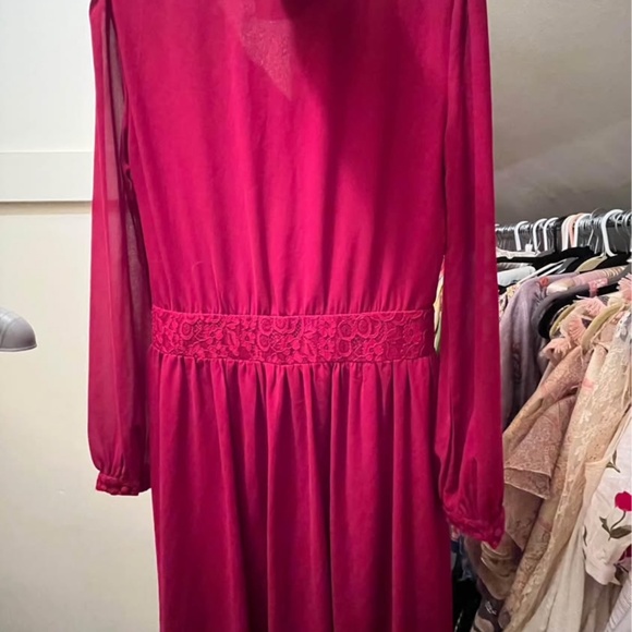 Modcloth Hi-low Hem Lace Trim Rich Maroon Dress, Size Small - Picture 7 of 8